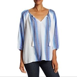 Soft Joie Women’s Legaspi V-Neck Striped Peasant Tassle Blouse Size S